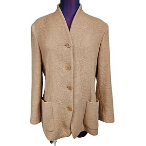 Vintage Ralph Lauren Tan Cocoon Blazer Woven Wool Blend Size Medium Large‎ Women